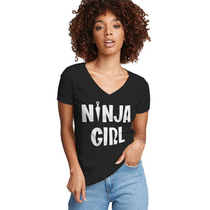 Womens Ninja Girl V-Neck T-shirt