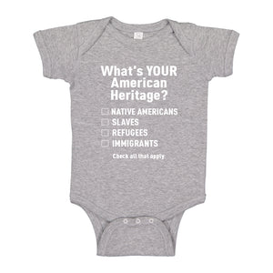 Baby Onesie What's Your Heritage? 100% Cotton Infant Bodysuit
