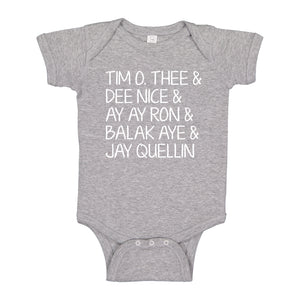 Baby Onesie Tim O. Thee & Dee Nice & Ay Ay Ron & Balak Aye & Jay Quellin 100% Cotton Infant Bodysuit