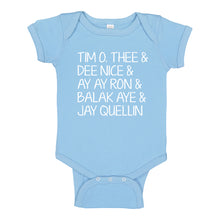 Baby Onesie Tim O. Thee & Dee Nice & Ay Ay Ron & Balak Aye & Jay Quellin 100% Cotton Infant Bodysuit