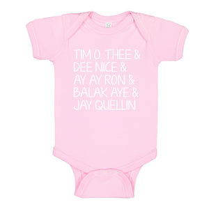 Baby Onesie Tim O. Thee & Dee Nice & Ay Ay Ron & Balak Aye & Jay Quellin 100% Cotton Infant Bodysuit