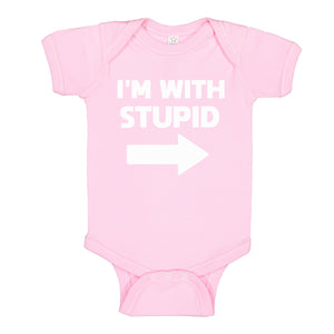 Baby Onesie I'm With Stupid Right 100% Cotton Infant Bodysuit