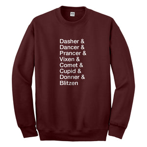 Crewneck Reindeer Names Unisex Sweatshirt