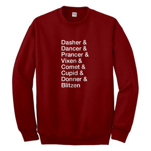Crewneck Reindeer Names Unisex Sweatshirt