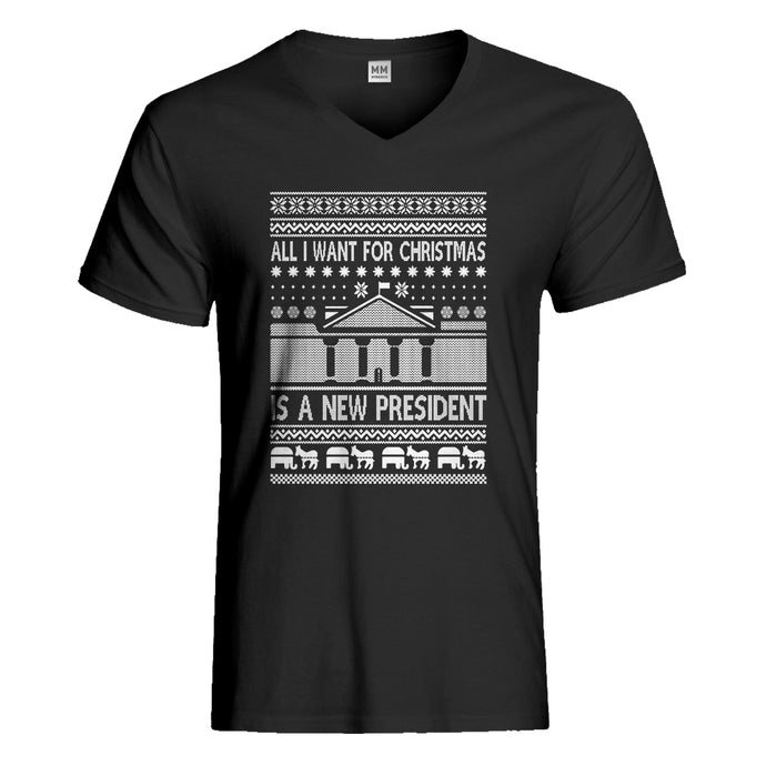 Mens All I Want for Christmas is a New President Vneck T-shirt