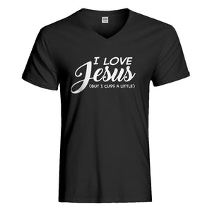 Mens I Love Jesus but I Cuss a Little Vneck T-shirt