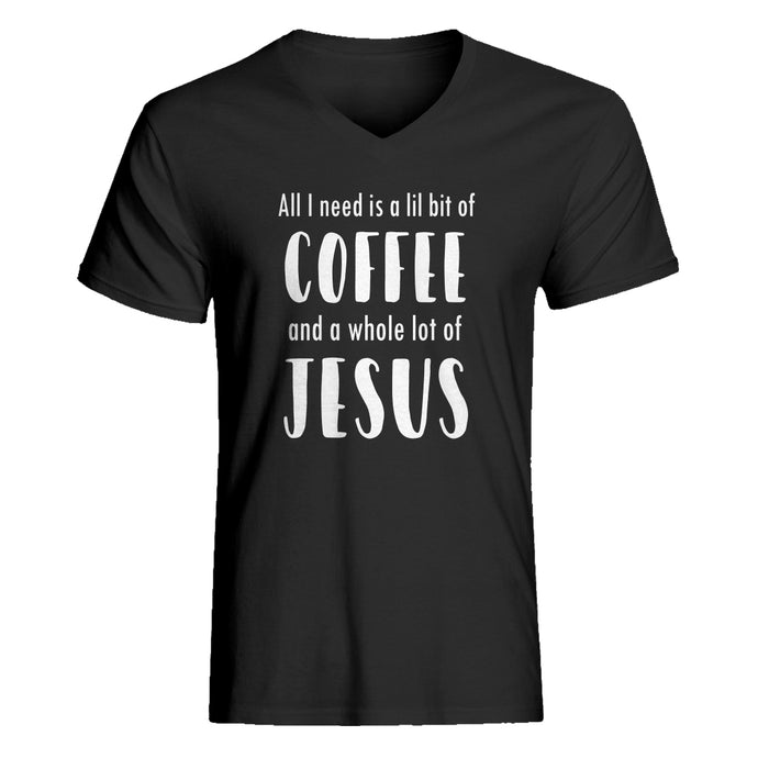 Mens Lil Bit Coffee Whole Lotta Jesus V-Neck T-shirt
