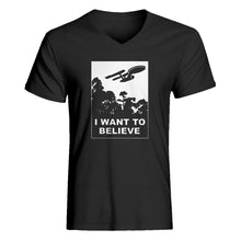 Mens I Want to Believe Space Ship V-Neck T-shirt