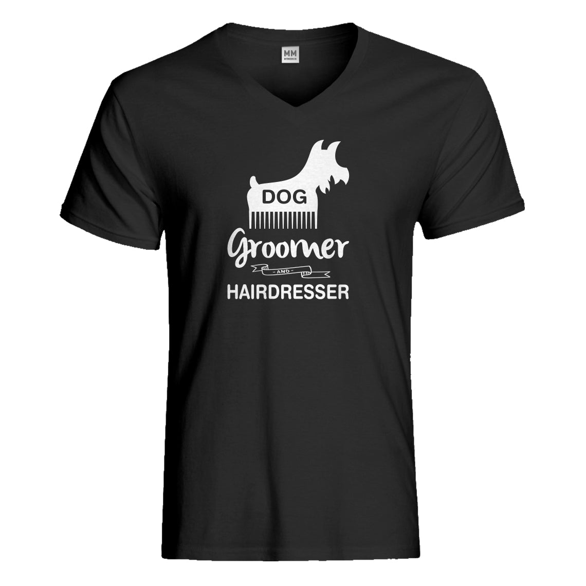 Mens Dog Groomer Vneck T-shirt