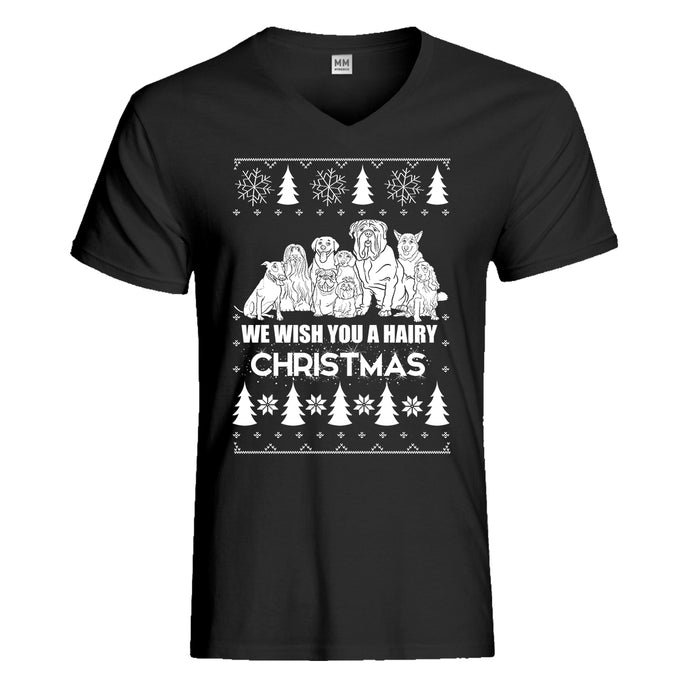 Mens We Wish You a Hairy Christmas Vneck T-shirt