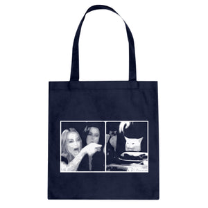 Woman Yelling at Cat Meme Cotton Canvas Tote Bag