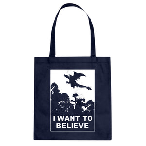 I Want to Believe Fire Dragon Cotton Canvas Tote Bag