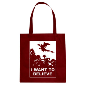 I Want to Believe Fire Dragon Cotton Canvas Tote Bag