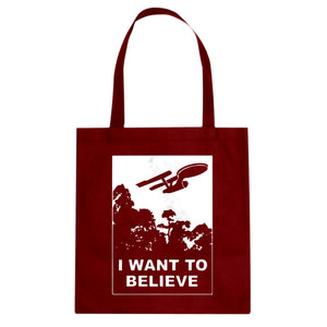 I Want to Believe Space Ship Cotton Canvas Tote Bag