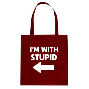 I'm With Stupid Left Cotton Canvas Tote Bag