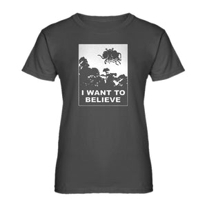 Womens I Want to Believe Flying Spaghetti Monster Ladies' T-shirt