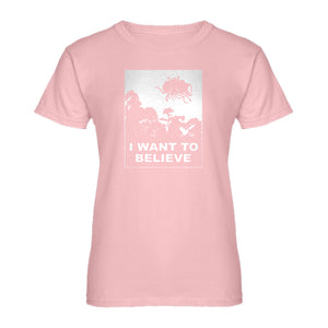 Womens I Want to Believe Flying Spaghetti Monster Ladies' T-shirt