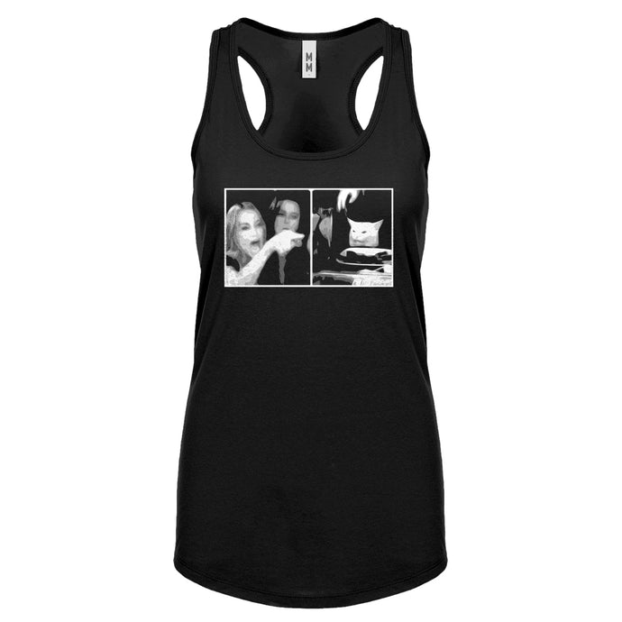 Woman Yelling at Cat Meme Womens Racerback Tank Top