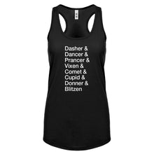 Racerback Reindeer Names Womens Tank Top