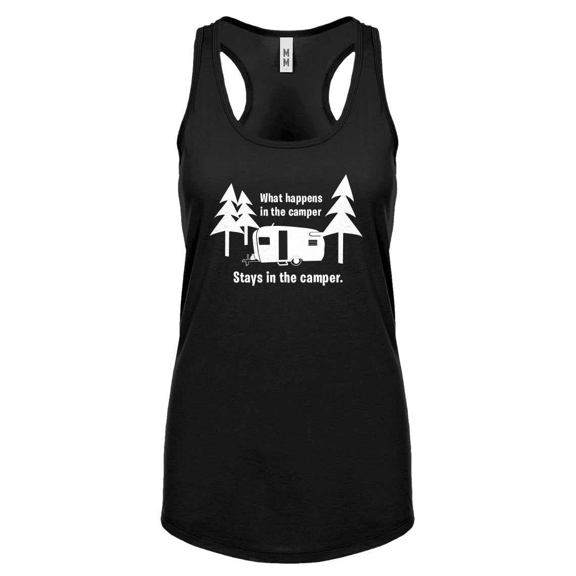 What Happens in the Camper Womens Racerback Tank Top