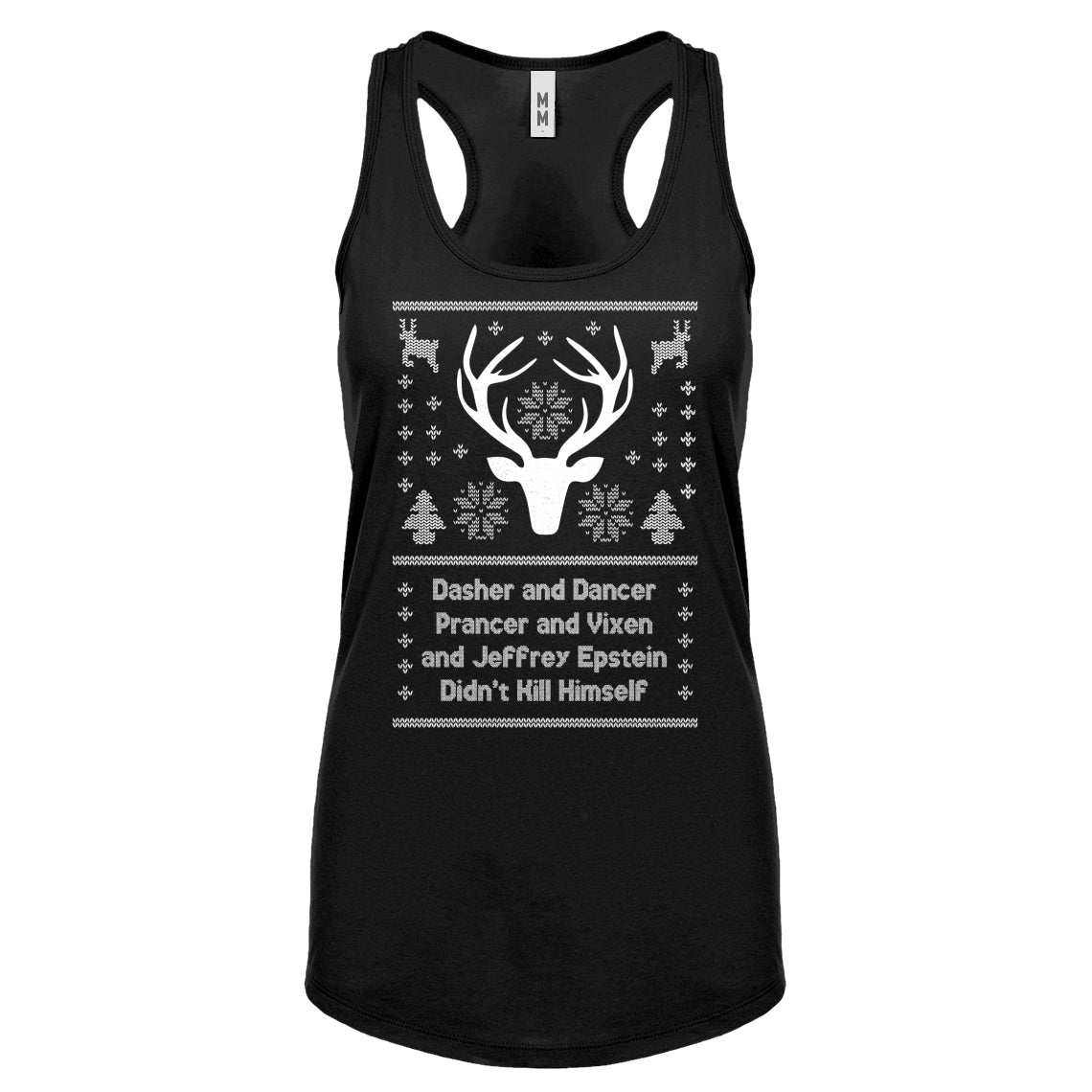 Dasher and Dancer and Jeffrey Epstein Womens Racerback Tank Top