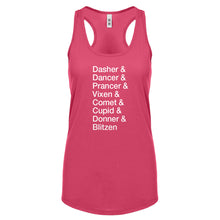 Racerback Reindeer Names Womens Tank Top
