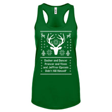 Dasher and Dancer and Jeffrey Epstein Womens Racerback Tank Top