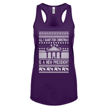 Racerback All I Want for Christmas is a New President Womens Tank Top