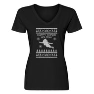 Womens Happy Human Holiday Vneck T-shirt