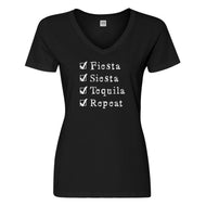 Womens Fiesta Siesta Tequila Repeat Vneck T-shirt