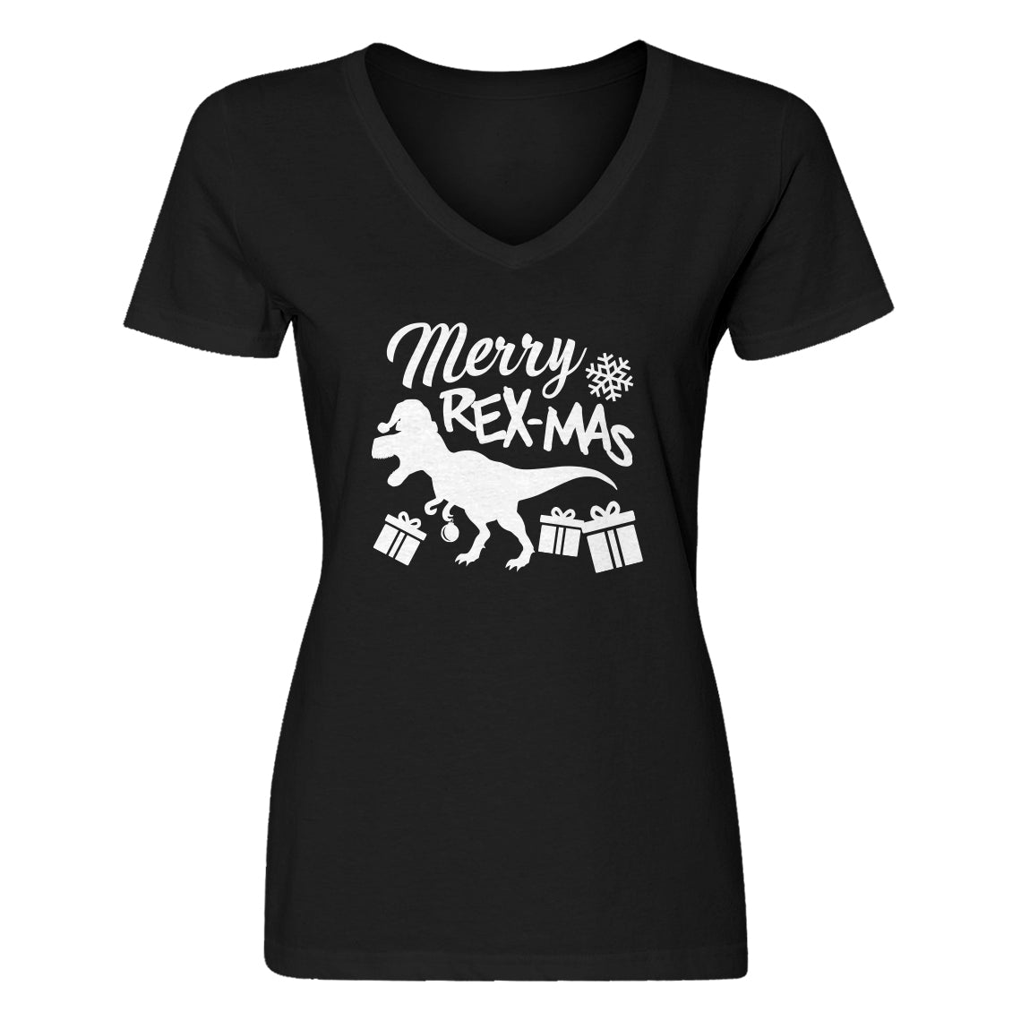Womens Merry Rex-Mas V-Neck T-shirt