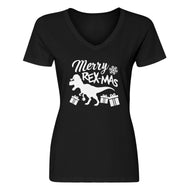 Womens Merry Rex-Mas V-Neck T-shirt
