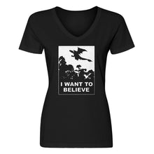 Womens I Want to Believe Fire Dragon V-Neck T-shirt
