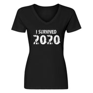 Womens I Survived 2020 V-Neck T-shirt