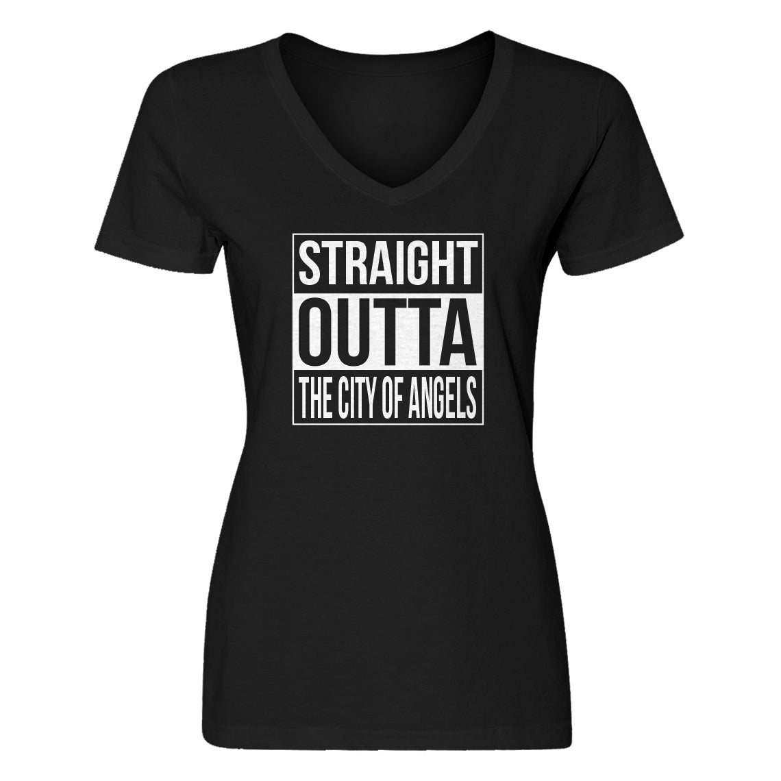Womens Straight Outta The City of Angels V-Neck T-shirt