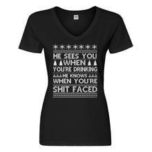 Womens He Sees Your When You're Sleeping Vneck T-shirt