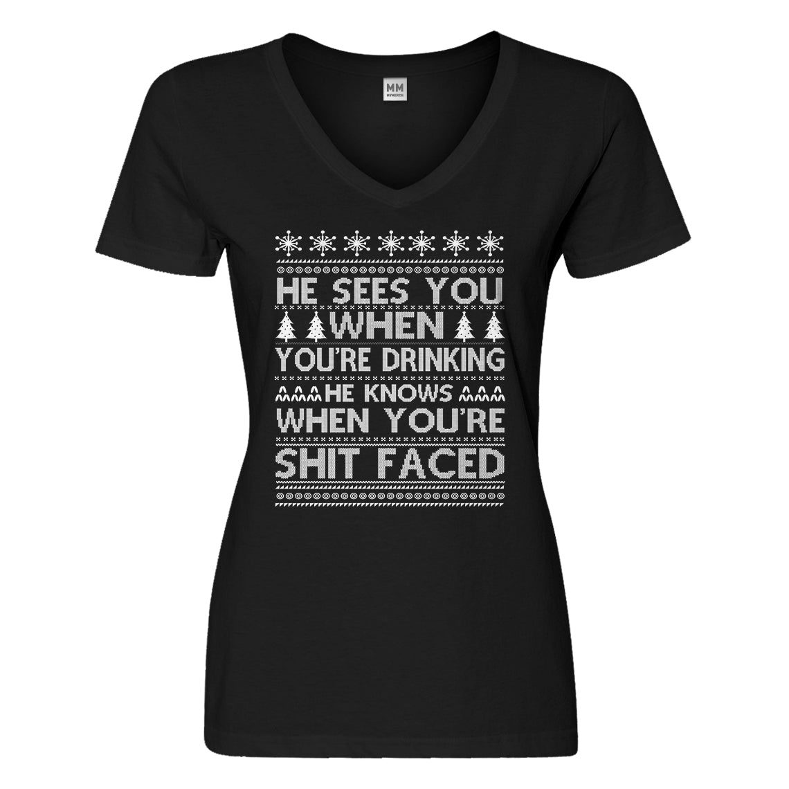 Womens He Sees Your When You're Sleeping Vneck T-shirt