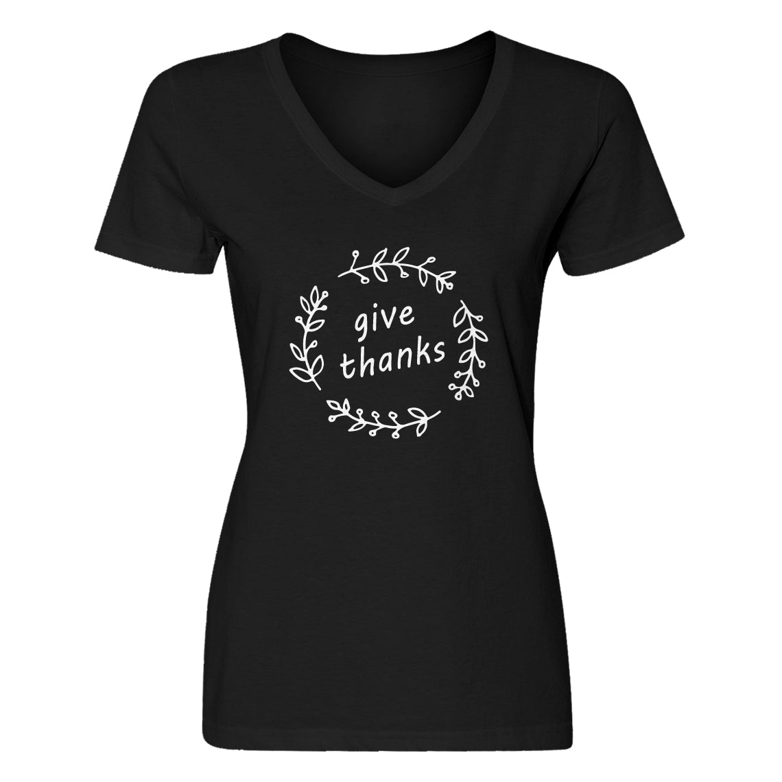 Womens Give Thanks V-Neck T-shirt