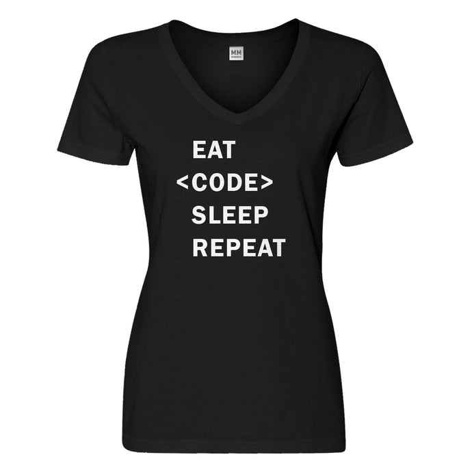 Womens Eat Code Sleep Repeat Vneck T-shirt