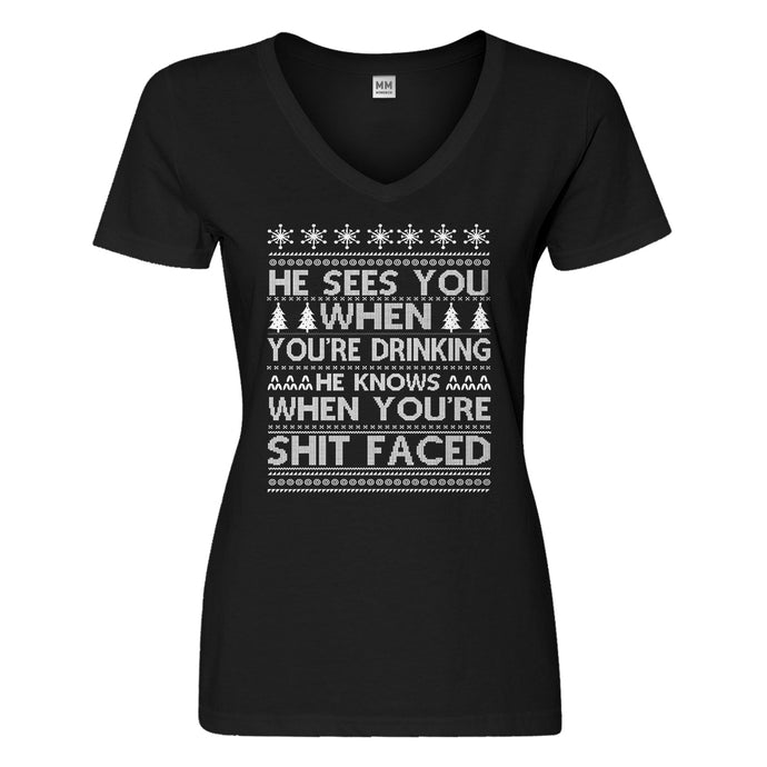Womens He Sees Your When You're Drinking Vneck T-shirt