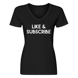 Womens Like and Subscribe V-Neck T-shirt