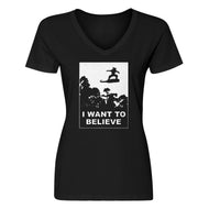 Womens I Want to Believe Nimbus Fighter V-Neck T-shirt