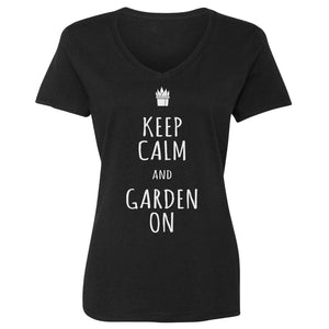 Womens Keep Calm and Garden On Vneck T-shirt
