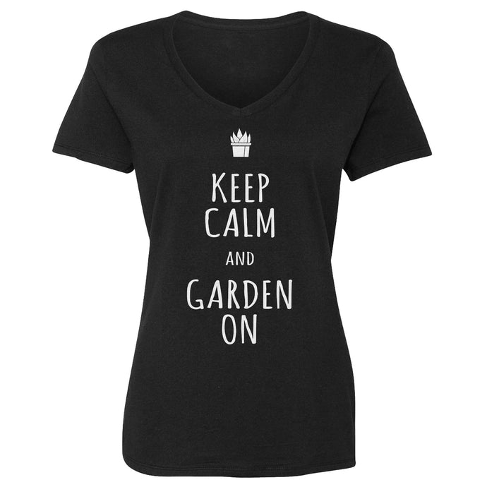 Womens Keep Calm and Garden On Vneck T-shirt