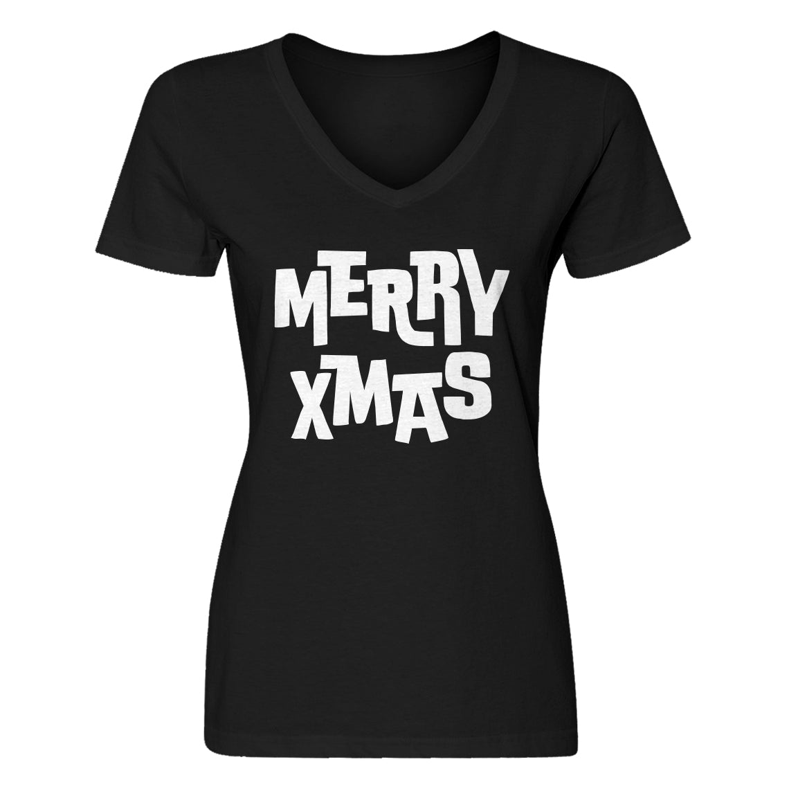 Womens Merry Xmas V-Neck T-shirt