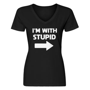 Womens I'm With Stupid Right V-Neck T-shirt