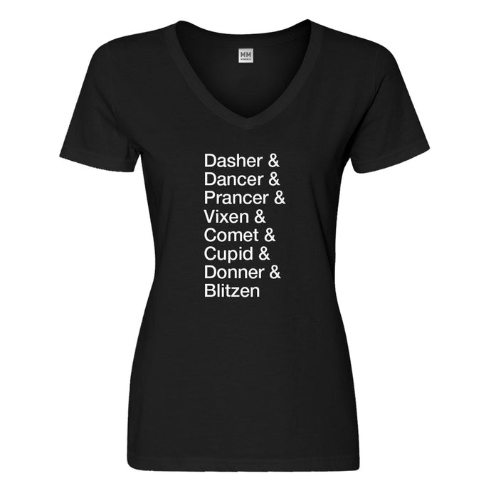 Womens Reindeer Names Vneck T-shirt