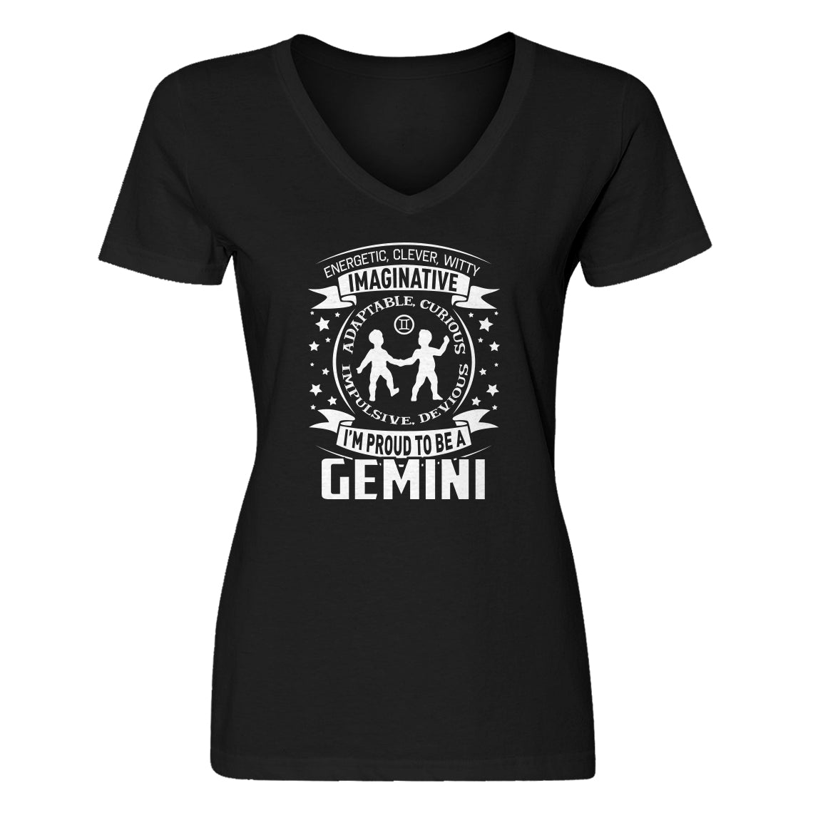 Womens Gemini Astrology Zodiac Sign Vneck T-shirt