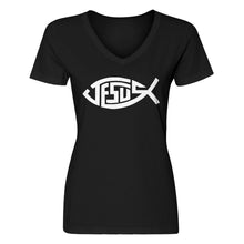 Womens Jesus Fish Vneck T-shirt