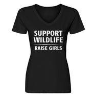 Womens Support Wildlife Raise Girls V-Neck T-shirt